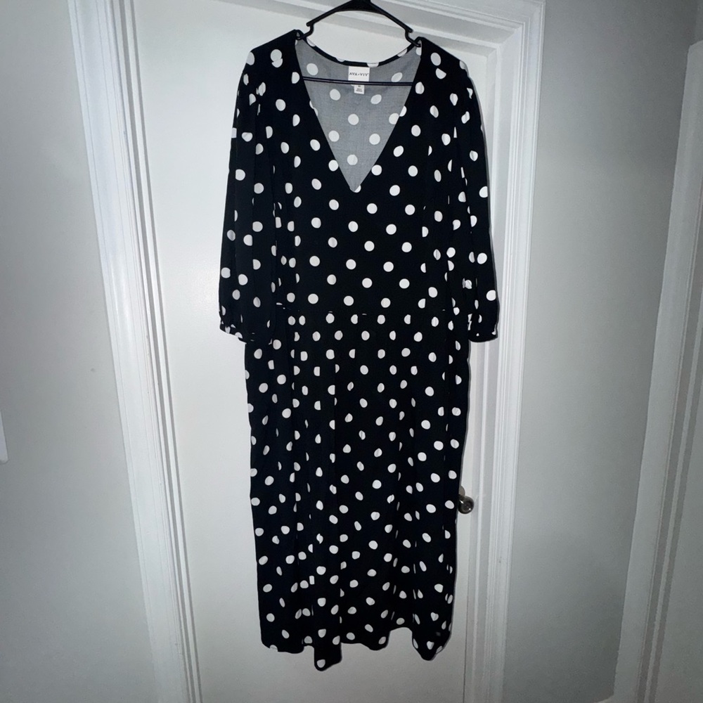 Ava & Viv Black Dress with White Polka Dots